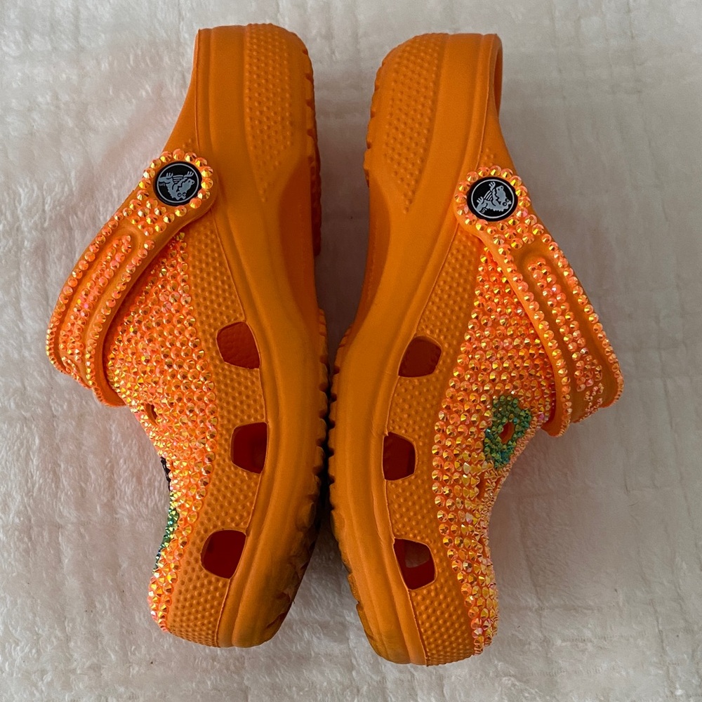 CROCS Orange Slippers with Butterfly and Flower Accents - Picture 2 of 4